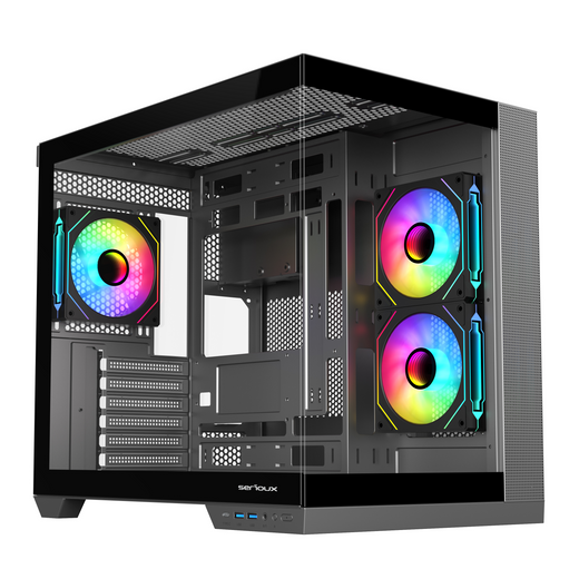 Serioux Shadow Gaming Case – Mid Tower, 3 ARGB fans included, 360 mm radiator support, modern design without PSU