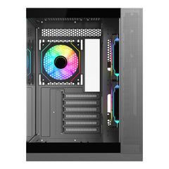 Carcasă gaming Serioux Shadow – Mid Tower, 3 ventilatoare ARGB incluse, suport radiator 360 mm, design modern fara sursă