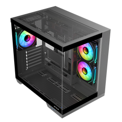 Carcasă gaming Serioux Shadow – Mid Tower, 3 ventilatoare ARGB incluse, suport radiator 360 mm, design modern fara sursă