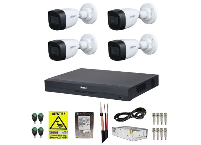 Dahua Kit Supraveghere 5MP, sistem complet cu 4 camere, DVR WizSense si stocare 1TB