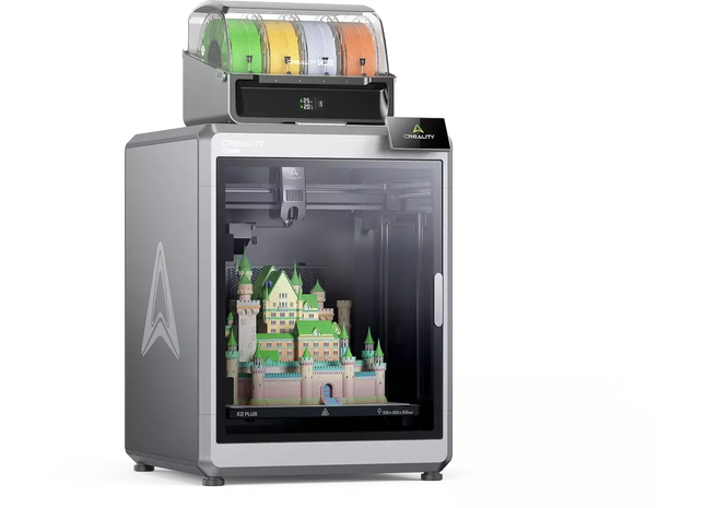 Imprimantă 3D Creality K2 Plus Combo cu volum 350×350×350 mm, imprimare multicolor până la 16 filamente, viteză 600 mm/s