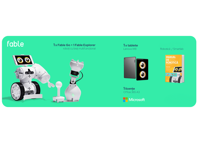 Pachet kit Robot cu braț multifuncțional 1 x Fable Go și 1 x Fable Explorer, 1 x Licente Office 365 A3 1 an, 1 x TabLenovo M8 Tip robot: modular