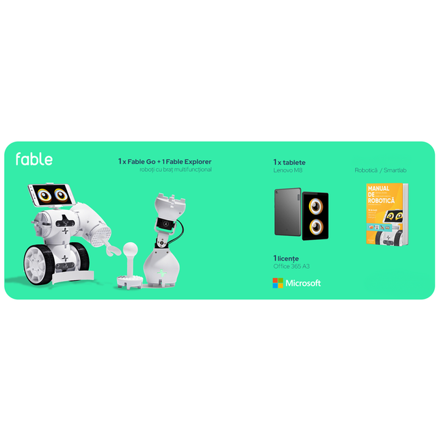 Pachet kit Robot cu braț multifuncțional 1 x Fable Go și 1 x Fable Explorer, 1 x Licente Office 365 A3 1 an, 1 x TabLenovo M8 Tip robot: modular