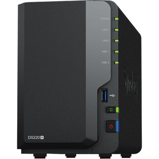 NAS SYNOLOGY, tip tower, HDD x 2, capacitate maximă 108 TB, memorie RAM 2 GB, RJ-45 (Gigabit) x 2, porturi USB 3.0 x 2, „DS220+”