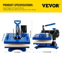 Mașină presare la căldură VEVOR - pentru imprimare pe tricou cu display digital
