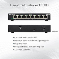 NETGEAR GS308-300PES – Switch Gigabit 8 Porturi, Unmanaged, Layer 2