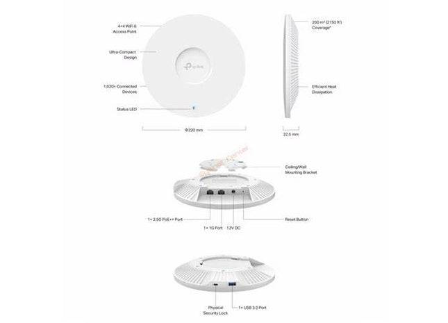 TP-Link EAP680 HD – Access Point Wi-Fi 6 AX3600 dual-band, montaj pe tavan, 2.5G Ethernet, PoE, management centralizat Omada SDN