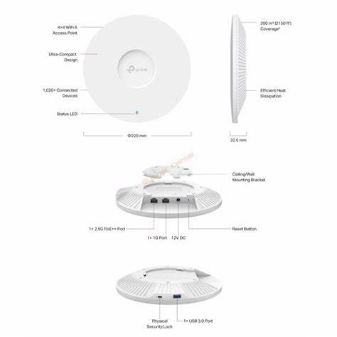 TP-Link EAP680 HD – Access Point Wi-Fi 6 AX3600 dual-band, montaj pe tavan, 2.5G Ethernet, PoE, management centralizat Omada SDN