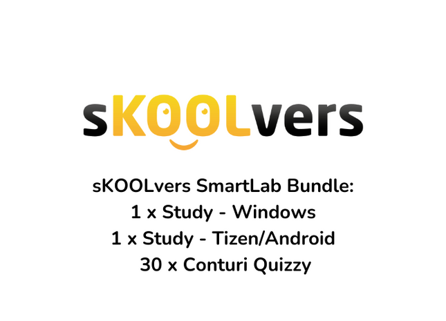 sKOOLvers SmartLab Study Bundle, 1 Display Interactiv (Android/Tyzen) 1 Dispozitiv (Notebook, Aio, PC), Conectare 30 elevi imodul Quizz