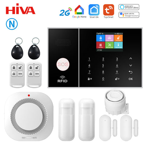 Sistem de alarmă HIVA Tuya, Securitate pentru acasă, Viață inteligentă Control aplicație Alarma de securitate GSM Wifi cu ușă și senzor PIR funcționează cu Alexa
