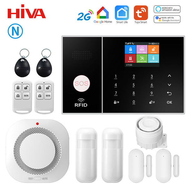 Sistem de alarmă HIVA Tuya, Securitate pentru acasă, Viață inteligentă Control aplicație Alarma de securitate GSM Wifi cu ușă și senzor PIR funcționează cu Alexa