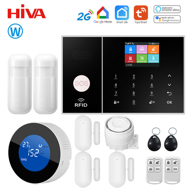 Sistem de alarmă HIVA Tuya, Securitate pentru acasă, Viață inteligentă Control aplicație Alarma de securitate GSM Wifi cu ușă și senzor PIR funcționează cu Alexa