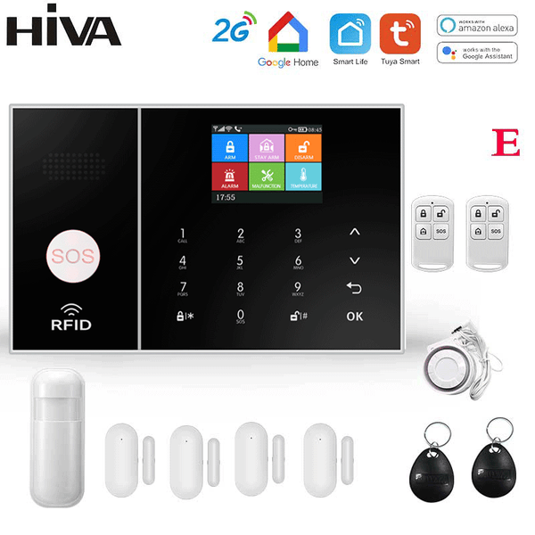 Sistem de alarmă HIVA Tuya, Securitate pentru acasă, Viață inteligentă Control aplicație Alarma de securitate GSM Wifi cu ușă și senzor PIR funcționează cu Alexa