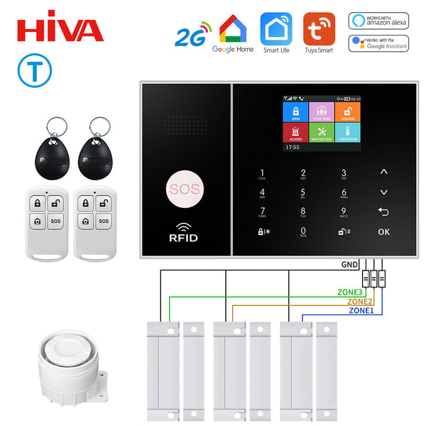 Sistem de alarmă HIVA Tuya, Securitate pentru acasă, Viață inteligentă Control aplicație Alarma de securitate GSM Wifi cu ușă și senzor PIR funcționează cu Alexa