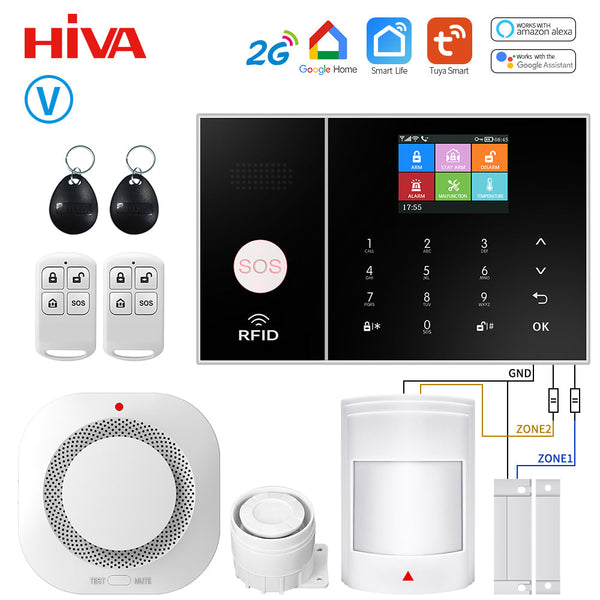 Sistem de alarmă HIVA Tuya, Securitate pentru acasă, Viață inteligentă Control aplicație Alarma de securitate GSM Wifi cu ușă și senzor PIR funcționează cu Alexa