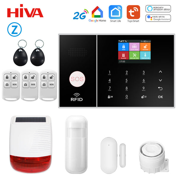 Sistem de alarmă HIVA Tuya, Securitate pentru acasă, Viață inteligentă Control aplicație Alarma de securitate GSM Wifi cu ușă și senzor PIR funcționează cu Alexa
