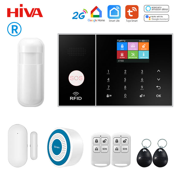 Sistem de alarmă HIVA Tuya, Securitate pentru acasă, Viață inteligentă Control aplicație Alarma de securitate GSM Wifi cu ușă și senzor PIR funcționează cu Alexa
