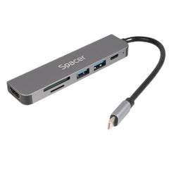 Docking Station Spacer Universal 8 în 1 – SPDS-TypeC-CHUPSG-8in1, aluminiu, 4K, RJ-45, PD 87W, gri