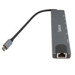 Docking Station Spacer Universal 8 în 1 – SPDS-TypeC-CHUPSG-8in1, aluminiu, 4K, RJ-45, PD 87W, gri