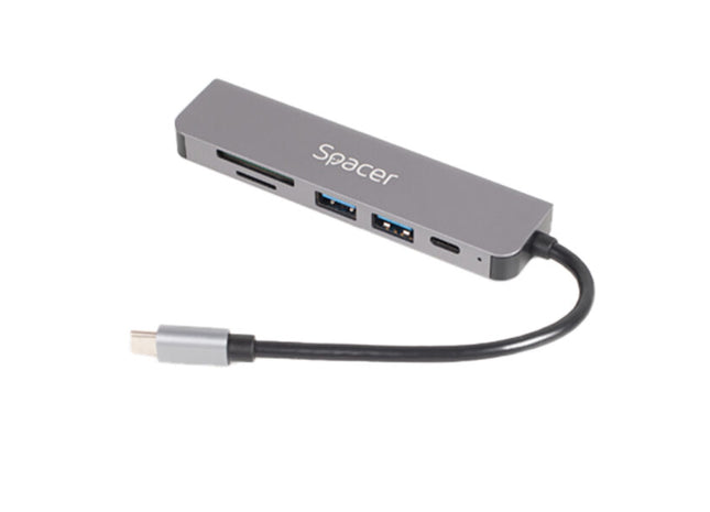 HUB/ Docking Station Spacer Universal 6 în 1 – SPDS-TypeC-HUPS-6in1, aluminiu, 4K, PD 87W, gri