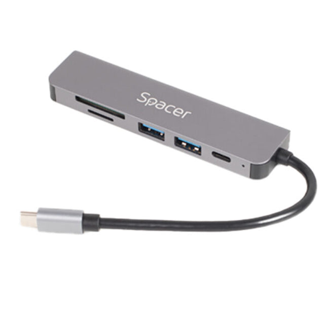 HUB/ Docking Station Spacer Universal 6 în 1 – SPDS-TypeC-HUPS-6in1, aluminiu, 4K, PD 87W, gri