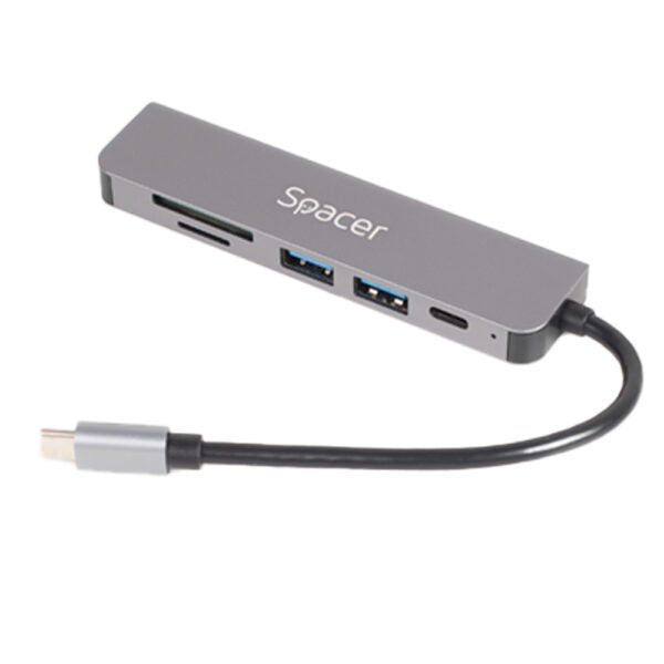 HUB/ Docking Station Spacer Universal 6 în 1 – SPDS-TypeC-HUPS-6in1, aluminiu, 4K, PD 87W, gri