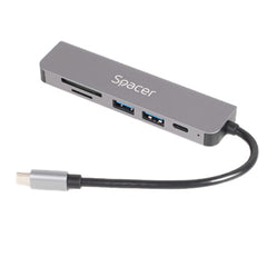 HUB/ Docking Station Spacer Universal 6 în 1 – SPDS-TypeC-HUPS-6in1, aluminiu, 4K, PD 87W, gri