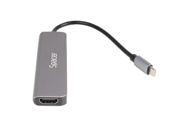 HUB/ Docking Station Spacer Universal 6 în 1 – SPDS-TypeC-HUPS-6in1, aluminiu, 4K, PD 87W, gri