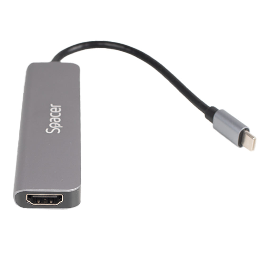 HUB/ Docking Station Spacer Universal 6 în 1 – SPDS-TypeC-HUPS-6in1, aluminiu, 4K, PD 87W, gri