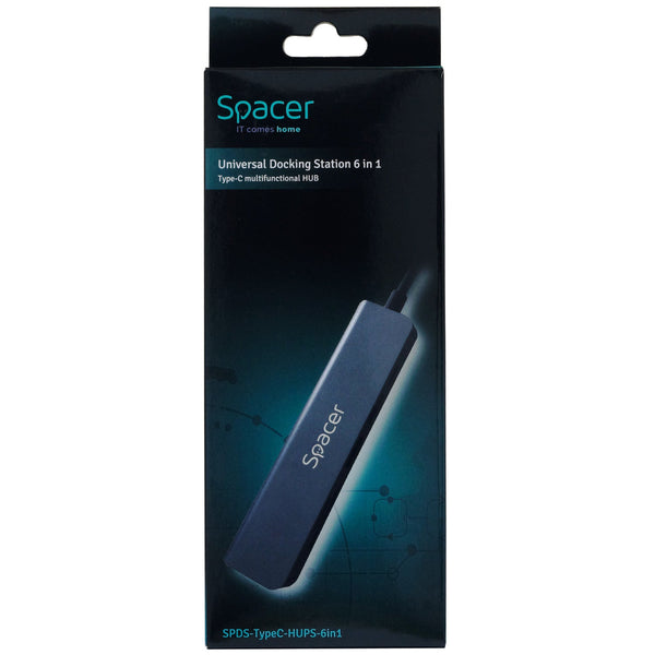 HUB/ Docking Station Spacer Universal 6 în 1 – SPDS-TypeC-HUPS-6in1, aluminiu, 4K, PD 87W, gri