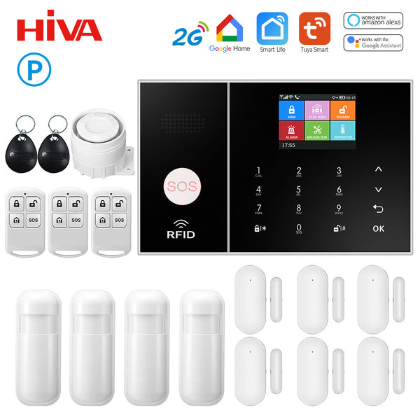 Sistem de alarmă HIVA Tuya, Securitate pentru acasă, Viață inteligentă Control aplicație Alarma de securitate GSM Wifi cu ușă și senzor PIR funcționează cu Alexa
