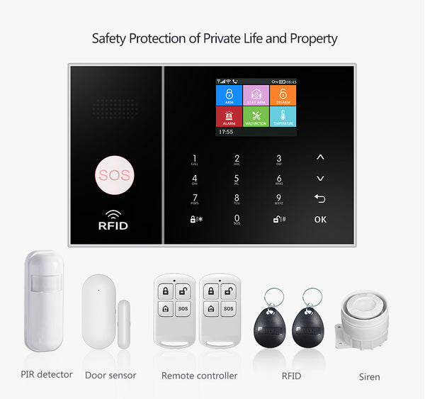 Sistem de alarmă HIVA Tuya, Securitate pentru acasă, Viață inteligentă Control aplicație Alarma de securitate GSM Wifi cu ușă și senzor PIR funcționează cu Alexa