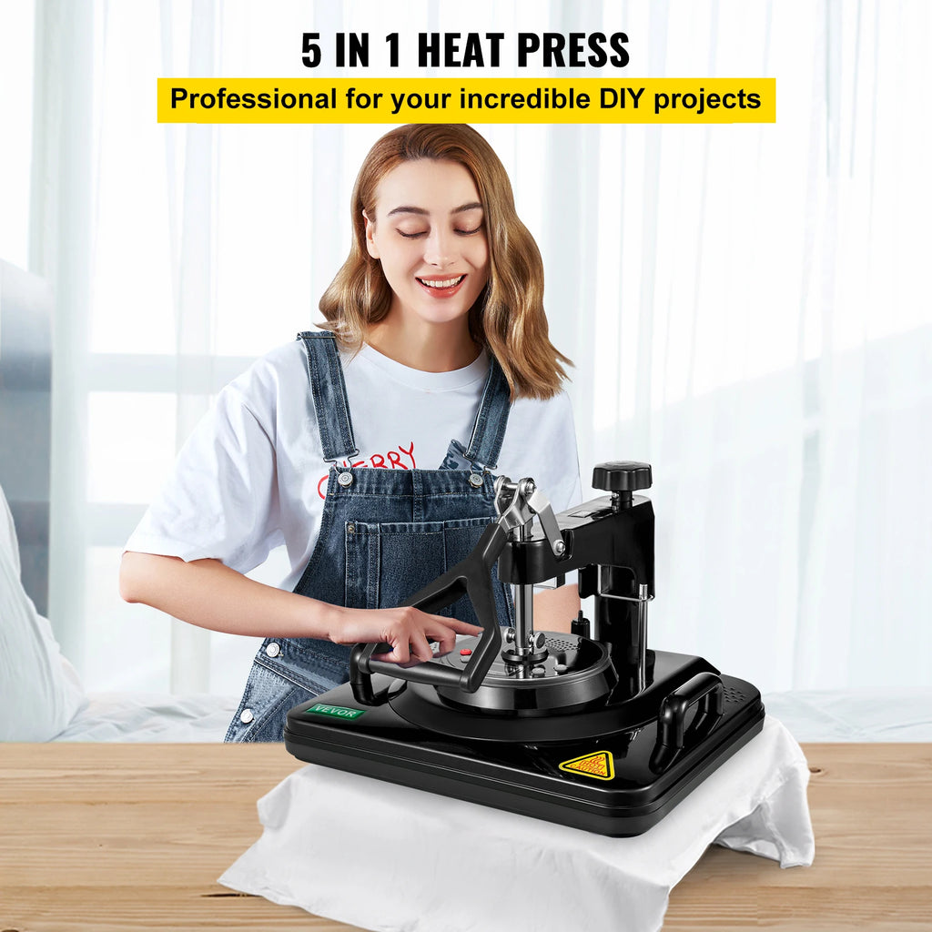 Mașină de presat la căldură VEVOR 12x15in 5 in 1 pentru căni /tricouri / farfurii
