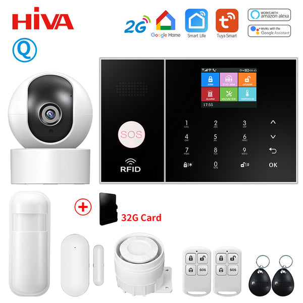 Sistem de alarmă HIVA Tuya, Securitate pentru acasă, Viață inteligentă Control aplicație Alarma de securitate GSM Wifi cu ușă și senzor PIR funcționează cu Alexa