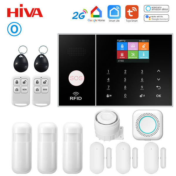 Sistem de alarmă HIVA Tuya, Securitate pentru acasă, Viață inteligentă Control aplicație Alarma de securitate GSM Wifi cu ușă și senzor PIR funcționează cu Alexa