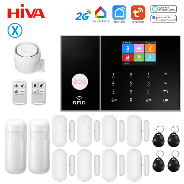 Sistem de alarmă HIVA Tuya, Securitate pentru acasă, Viață inteligentă Control aplicație Alarma de securitate GSM Wifi cu ușă și senzor PIR funcționează cu Alexa
