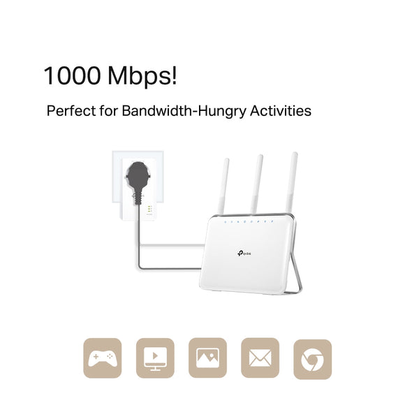 TP-Link Kit Powerline Gigabit Passthrough – HomePlug AV2, Gigabit Ethernet, acoperire 300 m, 2 adaptoare incluse
