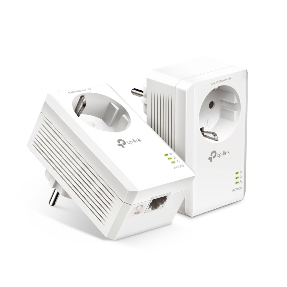 TP-Link Kit Powerline Gigabit Passthrough – HomePlug AV2, Gigabit Ethernet, acoperire 300 m, 2 adaptoare incluse