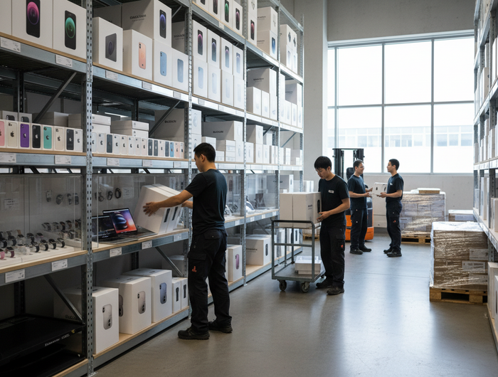 an image with apple products but to seem a natural one like a warehouse of apple products or people with apple idk but to be natural