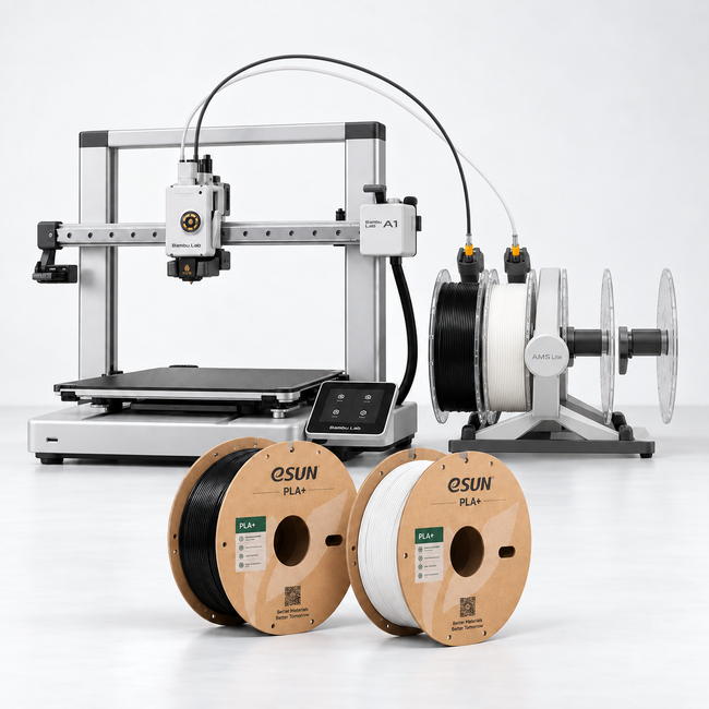 Bambu Lab A1 Combo cu filament Black si White