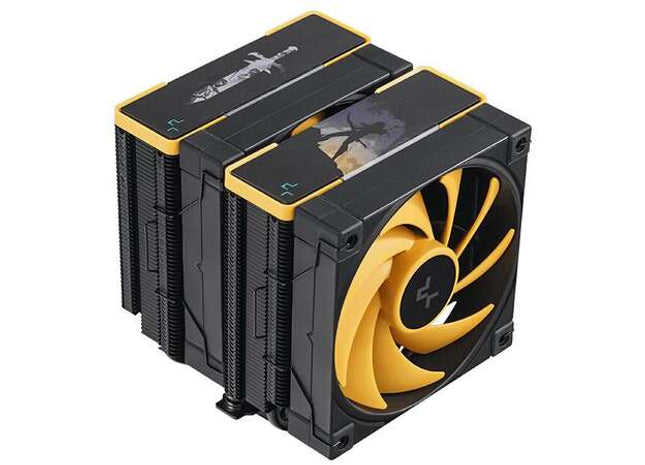 Cooler procesor dual tower cu două ventilatoare 120mm, design galben-negru