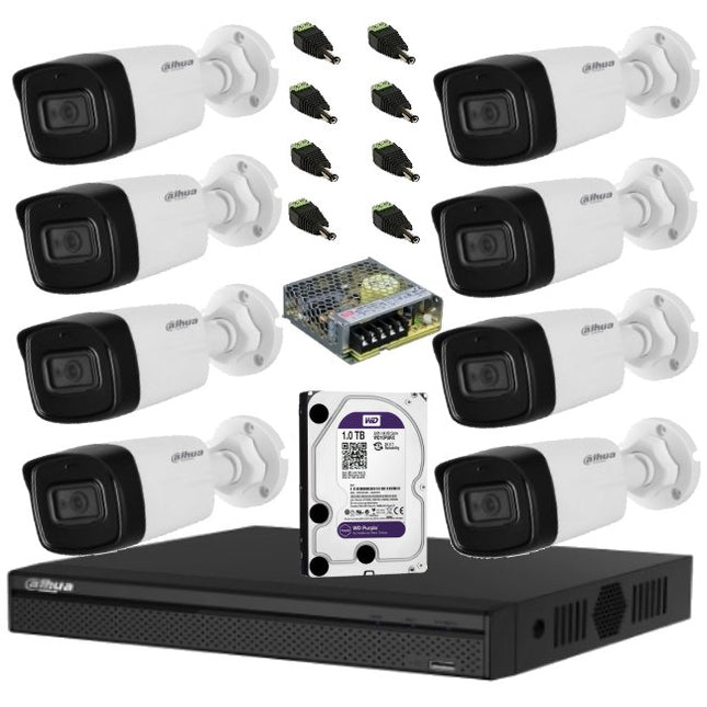 Dahua Kit Supraveghere 5MP – sistem complet cu 8 camere bullet, DVR 8 canale, HDD 2TB, audio integrat