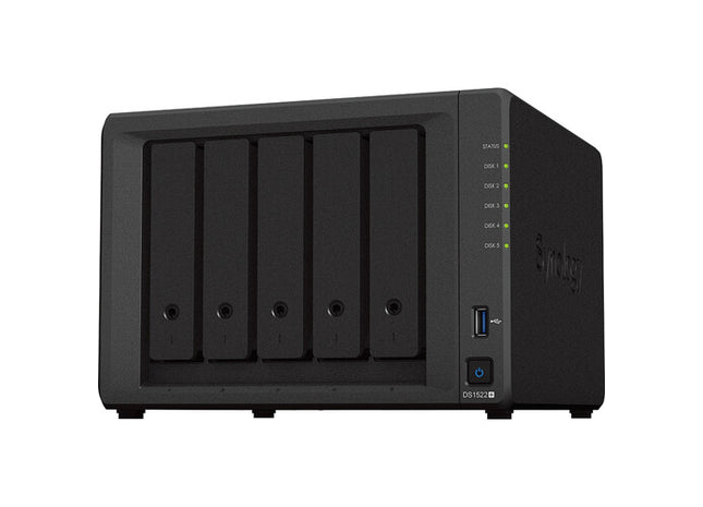 NAS Synology DS1522+, 5 Bay-uri, Gigabit, Procesor AMD Ryzen R1600, 8 GB DDR4, Negru