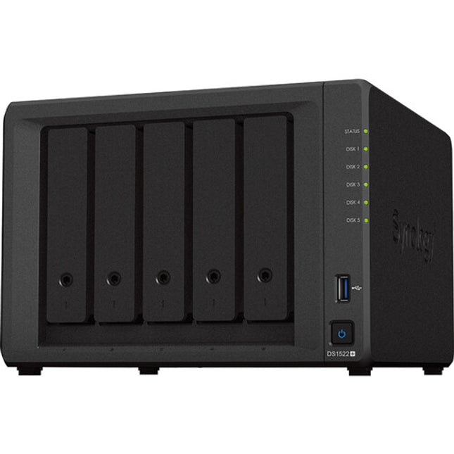 NAS Synology DS1522+, 5 Bay-uri, Gigabit, Procesor AMD Ryzen R1600, 8 GB DDR4, Negru