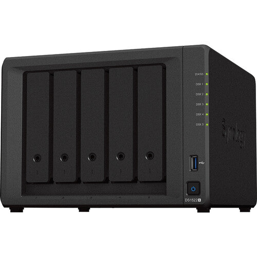 NAS Synology DS1522+, 5 Bay-uri, Gigabit, Procesor AMD Ryzen R1600, 8 GB DDR4, Negru