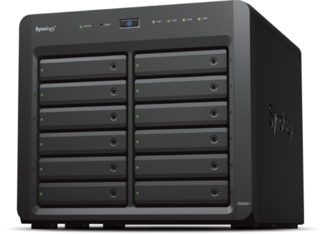 NAS Synology DS2422+, 12 Bay-uri, Gigabit, Procesor AMD Ryzen V1500B, 2.2 GHz, 4 GB DDR4 ECC