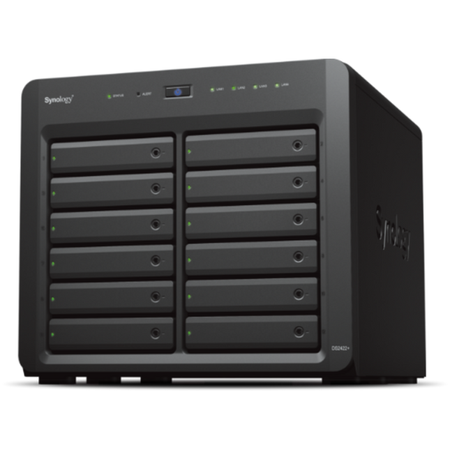 NAS Synology DS2422+, 12 Bay-uri, Gigabit, Procesor AMD Ryzen V1500B, 2.2 GHz, 4 GB DDR4 ECC