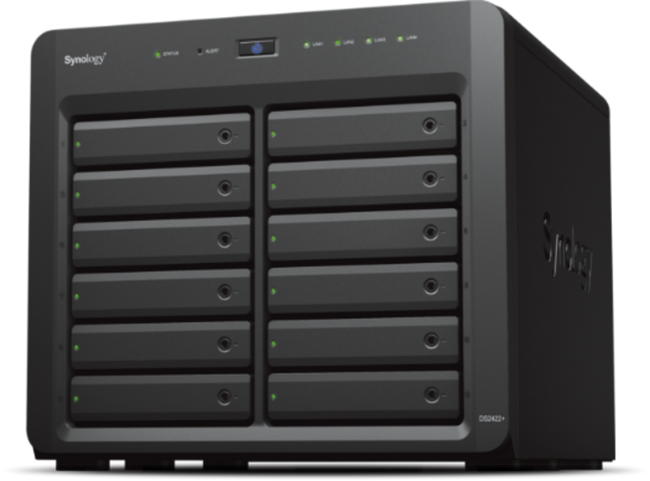 NAS Synology DS2422+, 12 Bay-uri, Gigabit, Procesor AMD Ryzen V1500B, 2.2 GHz, 4 GB DDR4 ECC