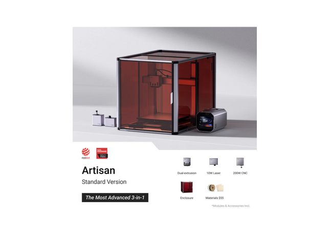 Imprimanta 3D Snapmaker Artisan 3DP – sistem IDEX cu doua capete de printare, volum mare 400×400×400mm, conectivitate Wi-Fi si USB