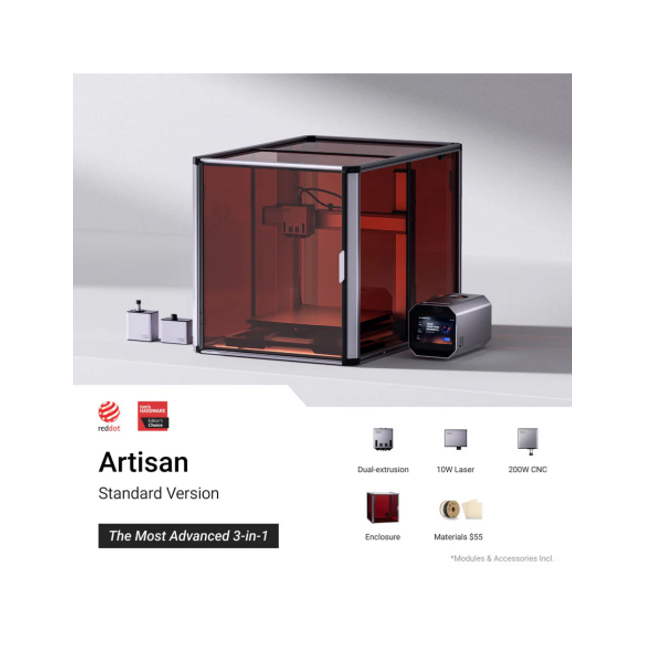 Imprimanta 3D Snapmaker Artisan 3DP – sistem IDEX cu doua capete de printare, volum mare 400×400×400mm, conectivitate Wi-Fi si USB